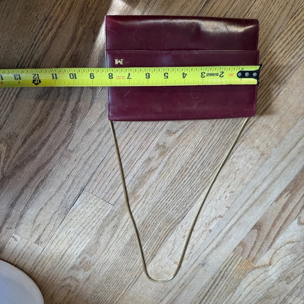 Mano Lord-Calf‎ Vintage Burgundy Leather Clutch Gold Chain Made in Germany